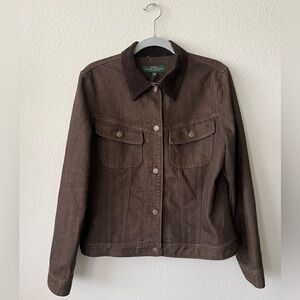 Lauren Ralph Jeans Co Brown Corduroy Collar Denim Jean Jacket Womens Size L